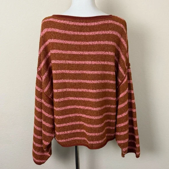Free People Women's Sweater Bardot Terry Cotton
Blend Striped Orange Pink Small - Picture 10 of 15